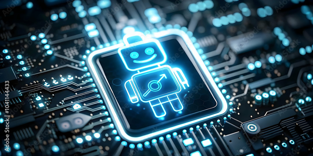 Poster close up ai chatbot icon computer screen macro image digital customer support services concept with 