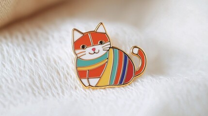 A vibrant enamel pin showcasing an adorable cat design on a crisp white backdrop, ideal for collectors and accessory lovers.