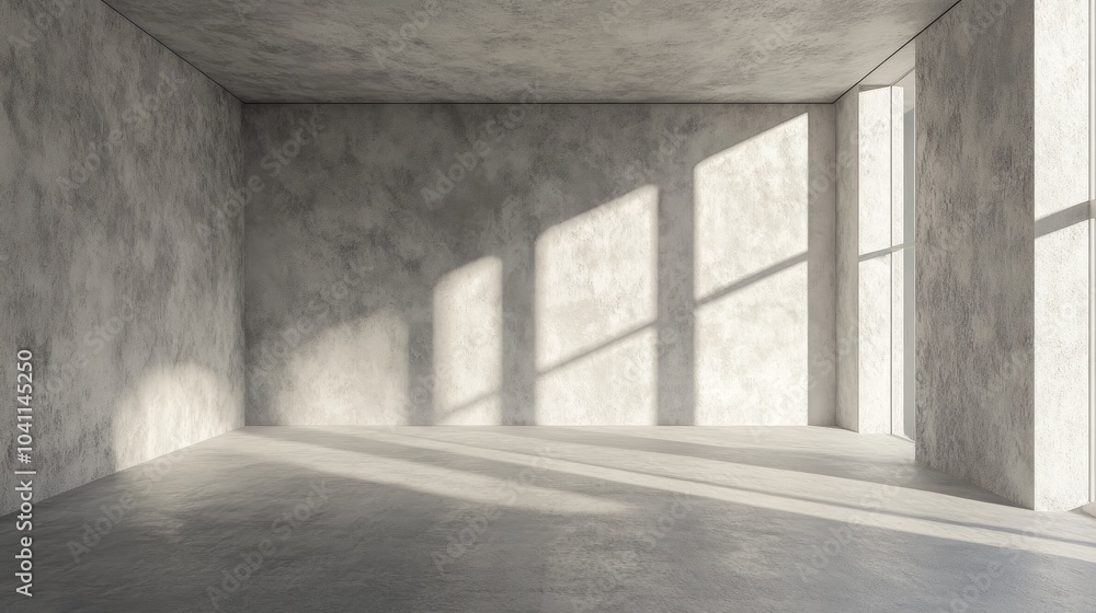 Poster 3d rendering of an empty room featuring a plaster wall and grey background