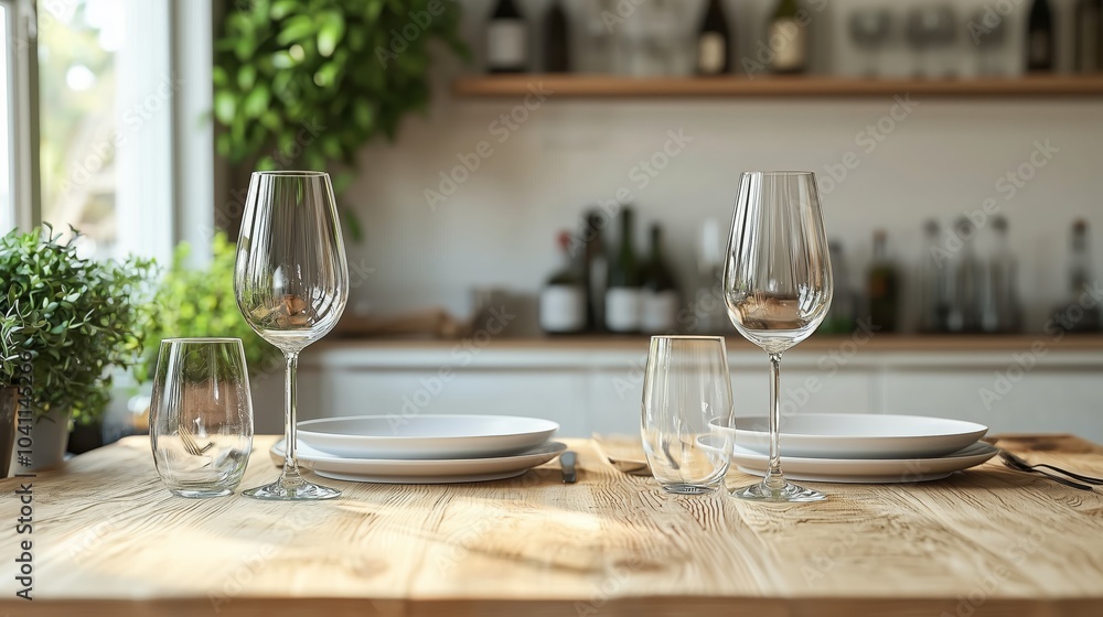 Poster elegant simple dining table setup with two plates