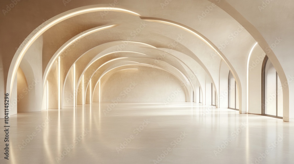 Poster arched interior with abstract architecture in 3d rendering