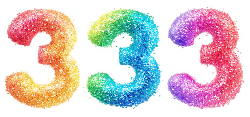 set of a Rainbow glitter pop number collection isolated transparent background