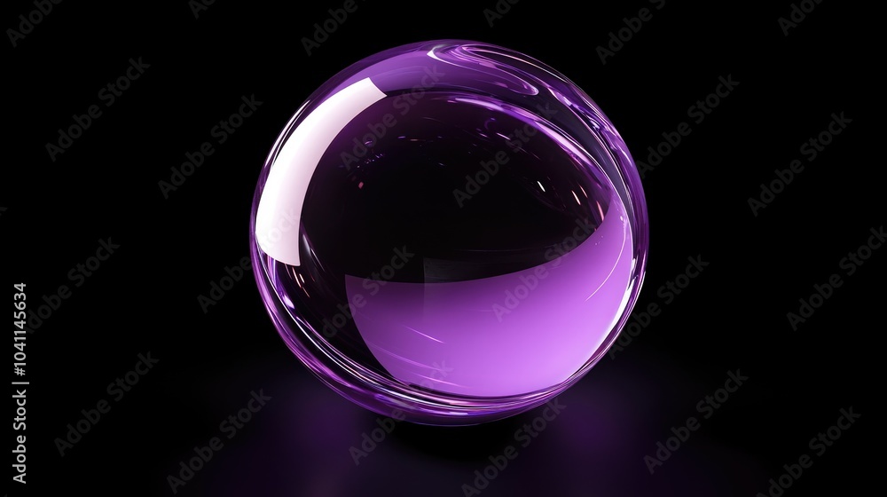 Poster futuristic 3d rendering of a purple abstract sphere featuring a gradient glass surface against a bla