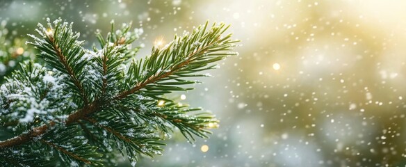 Obraz premium The Snowy Pine Tree Branch