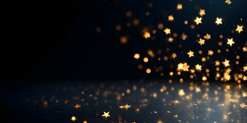 Glowing golden bokeh lights against a dark background, with a few scattered stars visible.