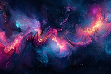 Obraz premium Abstract Swirls of Purple, Blue, and Gold Paint with Starry Background