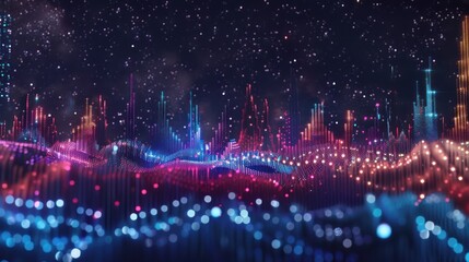 Fototapeta premium Digital Cityscape Illuminated by Neon Lights