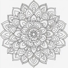Finely detailed yoga mandala with oriental elements drawn in black outline on a clean white background A beautiful template for adult coloring books or mindful creativity sessions