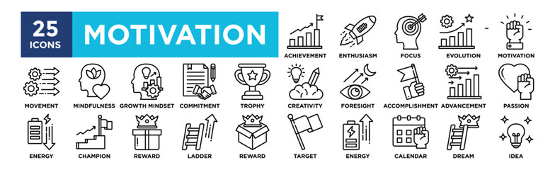 Motivation icon collection set. Containing design success, business, concept, teamwork, inspiration