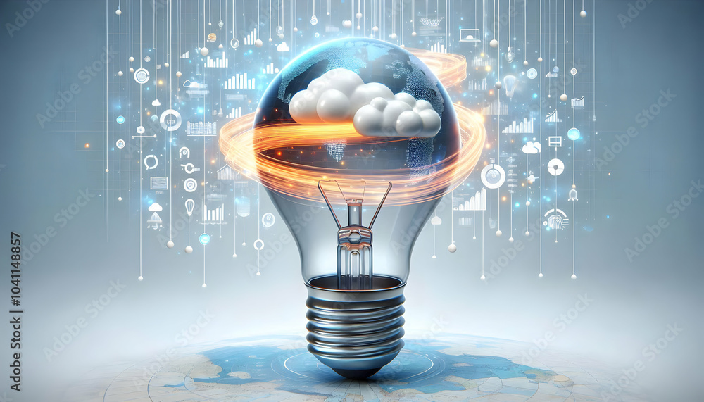 Poster 3d lightbulb floating data stream concept glowing technology trends innovative ideas icon isolated w