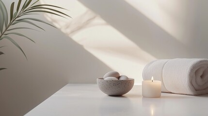 Obraz premium Minimalist Spa Scene with Towel and Candle