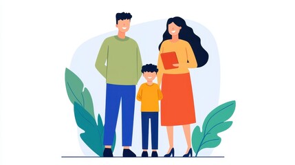 Naklejka premium A happy family portrait showcasing a father, mother, and child standing together, exuding love and togetherness.