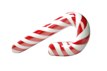  candy cane with red and white stripes and glossy texture, isolated on a transparent background 