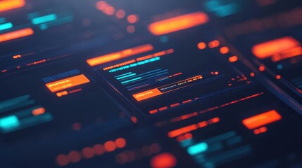 Obraz premium A vibrant digital interface featuring lines of code in a futuristic design with neon colors, perfect for tech and programming themes.