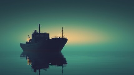 Fototapeta premium Minimalist Shipyard Scene with Reflected Ship