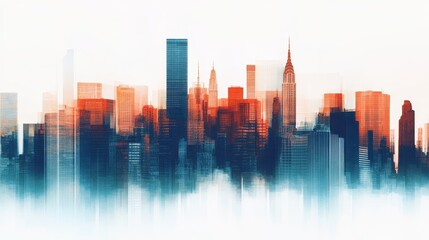 Fototapeta premium A captivating abstract skyline with soft hues of orange and blue, creating a dreamy urban atmosphere.