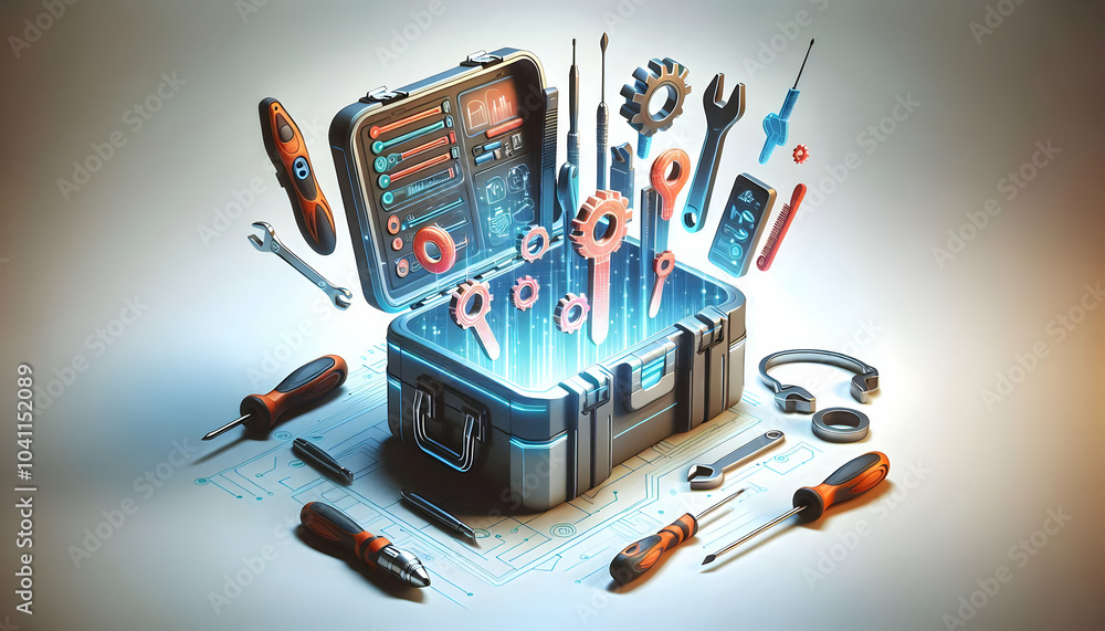 Aufkleber 3d hovering digital toolbox floating tools futuristic skill building future expertise digital educat