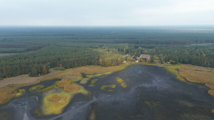 Aerial view of shrinking lake in nature