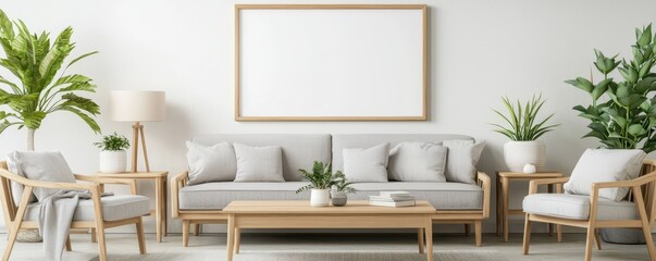 Chic living room featuring a spacious wooden frame, perfect for showcasing your favorite artwork or memories.