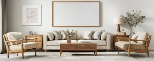 Chic living room featuring a spacious wooden frame, perfect for showcasing your favorite artwork or memories.
