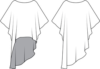 Asymmetric boat neck tshirt oversize vector flat sketch