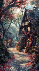 Fototapeta premium Enchanted Cottage in a Magical Forest