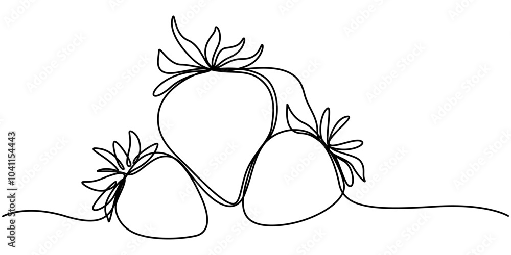 Aufkleber vector illustration with continuous line drawing strawberries, single continuous line drawing of org