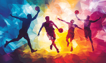 Dynamic Volleyball Action with Neon Lights and Abstract Geometric Patterns for Futuristic Sports Branding