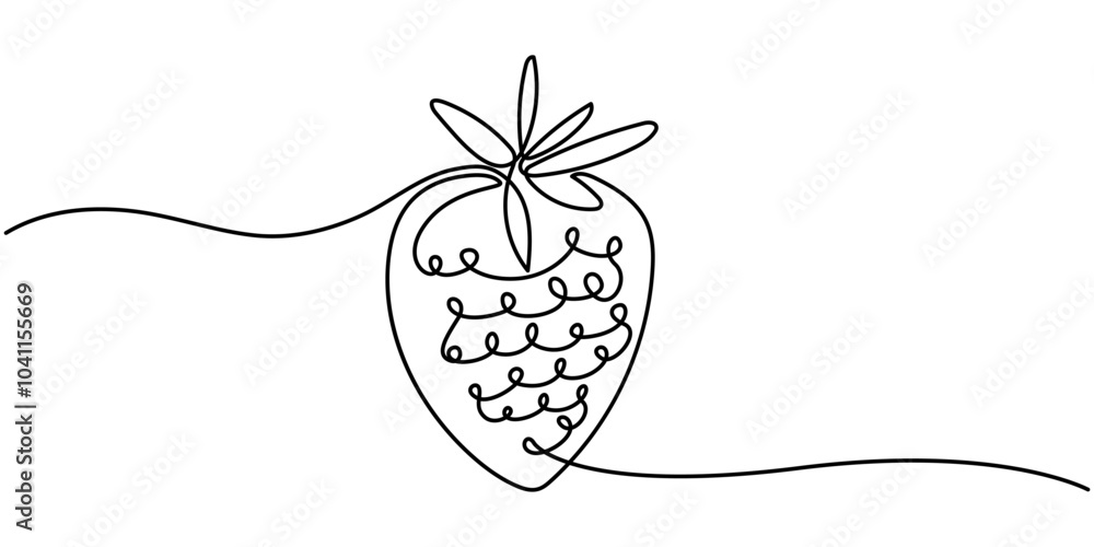 Poster vector illustration with continuous line drawing strawberries, single continuous line drawing of org