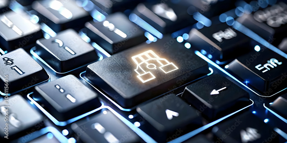 Poster close-up macro photograph of keyboard keys spelling ai, highlighting ai technology in customer suppo