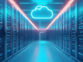 Futuristic Data Center with Seamless Cloud Storage and Management Concept