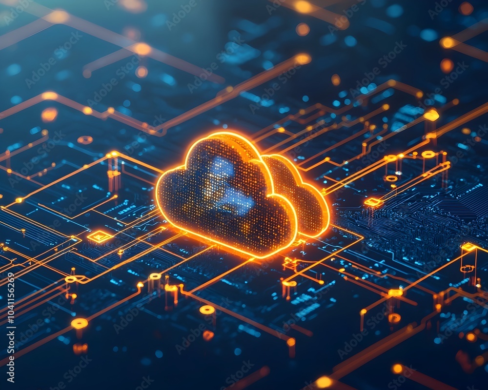 Poster interconnected cloud computing technology represents the future of digital platforms and global busi