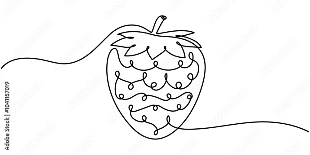 Poster vector illustration with continuous line drawing strawberries, single continuous line drawing of org
