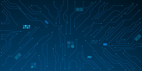 Vector technology lines circuit and dots on blue background