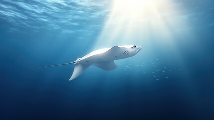 Stunning manta ray swimming gracefully in the clear ocean waters.