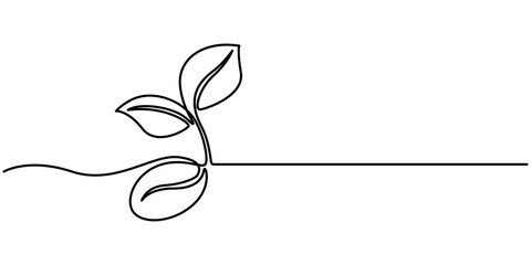 One continuous line growing sprout. Hand drawn doodle line art plant, Single line drawing of a plant vector illustration, ECO and sprout