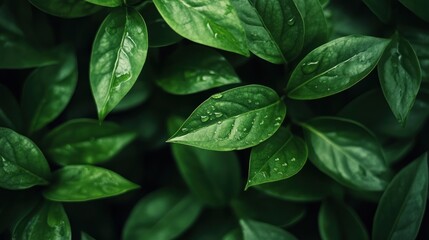 Green Lush Foliage with Dew Drops