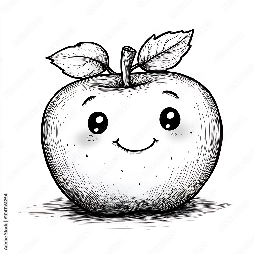Aufkleber handdrawn illustration of a featuring a friendly apple design with simple patterns outlined in black