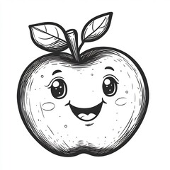 Handdrawn illustration of A featuring a friendly apple design with simple patterns outlined in black on a white background perfect for kids to color