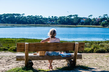 Magnificent landscape of the marine lake of Hossegor in the southwest of France