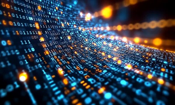 Abstract representation of digital data flow in binary code.