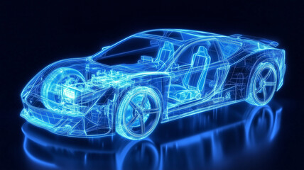 Fototapeta premium blue car on black background
