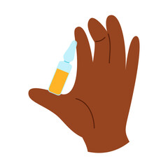 African american hand holding ampoule with liquid for injection. Medical procedure concept