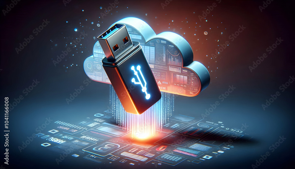Aufkleber 3d floating usb drive glowing data stream concept mastery in data storage trends technology innovati