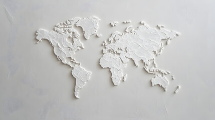 White Textured World Map - Minimalist Contemporary Art