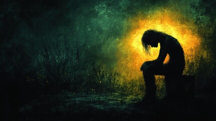 Silhouetted Figure in Gloomy Forest