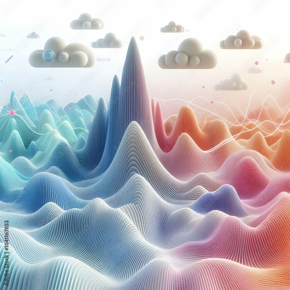 Poster 3d soft gradient waves abstract mountain peaks concept - wide shot of gentle gradient waves rising t