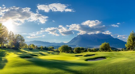 Obraz premium beautiful golf course nestled in the mountains
