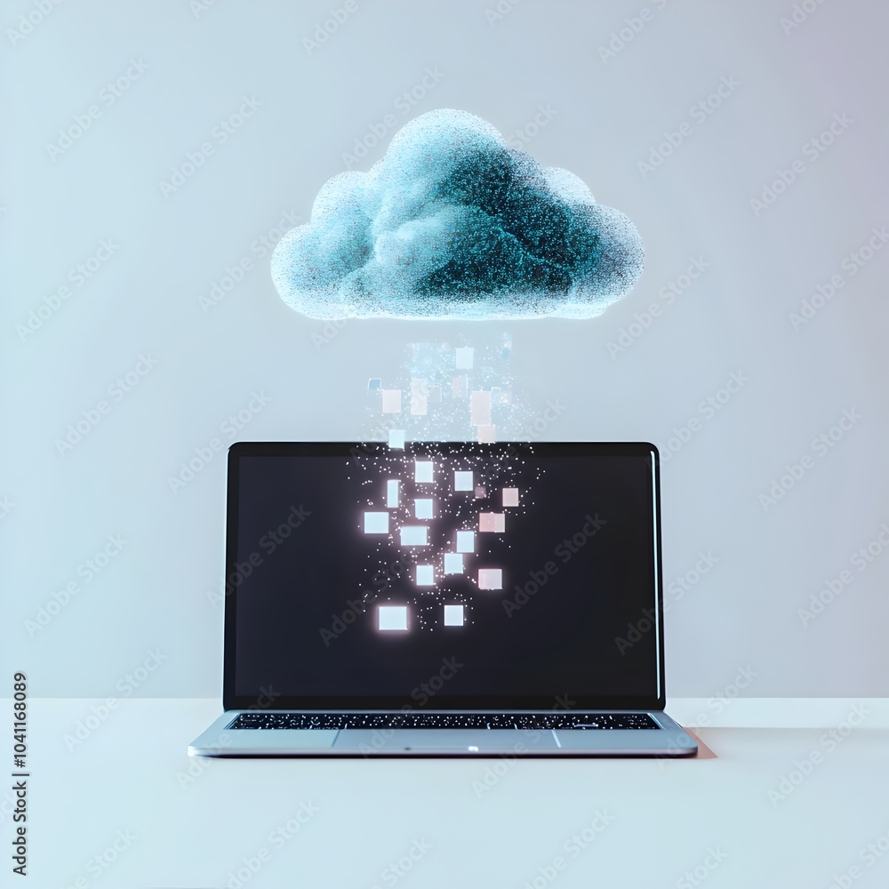 Aufkleber laptop with cloud icon symbolizing cloud backup and storage for digital data
