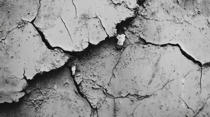 Fototapeta premium Cracked dry earth texture, close up, monochrome